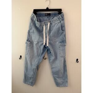 GAP Denim Easy Jean Cargo Jogger Pants Women’s M Light Wash Elastic Waist
